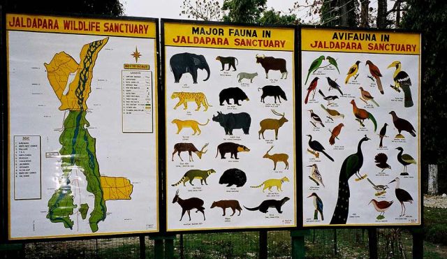 Jaldapara Nationalpark - Erläuterungs-Tafeln am Parkeingang Jaldapara Nationalpark - Erläuterungs-Tafeln am Parkeingang