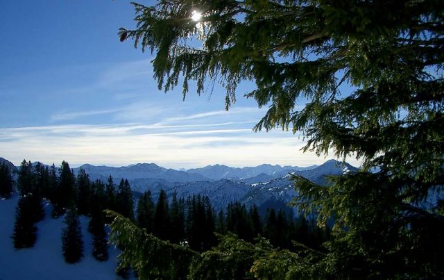 Blick vom Tegelbergauf die Tiroler Alpen