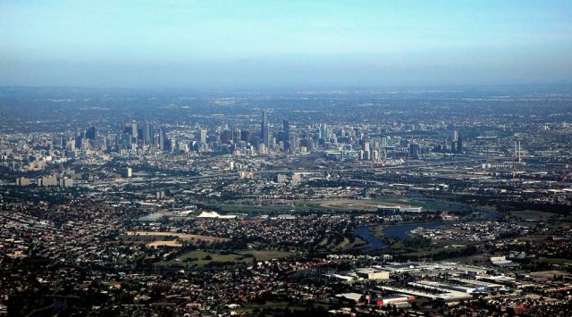 Melbourne aus der Luft, eine Aufnahme aus dem Quantas-Flieger - Melbourne and Australia bye, bye!