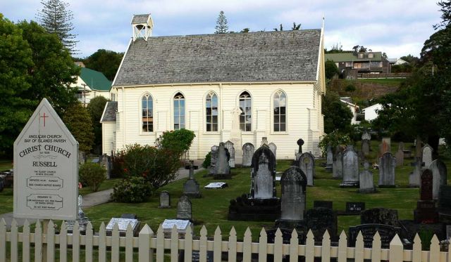 Die Christ Church Kirche mit dem alten Friedhof in Russell in der Bay of Islands - Far North District, Region Northland, Nordinsel Neuseeland