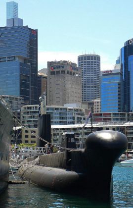 Das U-Boot HMAS Onslow der O-Klasse des Baujahres 1941- Australian National Maritime Museum, Darling Harbour in Sydney Das U-Boot HMAS Onslow der O-Klasse des Baujahres 1941- Australian National Maritime Museum, Darling Harbour in Sydney