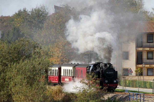 Mecklenburgische Bäderbahn Molli - der Zug mit der Dampflok 99 2323-6 vor der in Kühlungsborn-Ost vor dem Anstieg nach Kühlungsborn-Fulgen