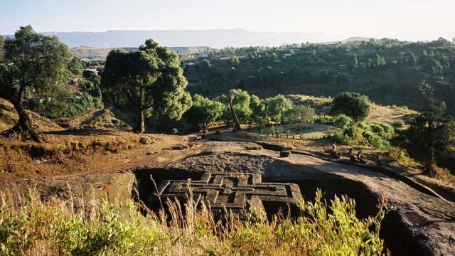 Die kreuzförmige Felsenkirche Beta Gyorgis - Lalibela in Äthiopien