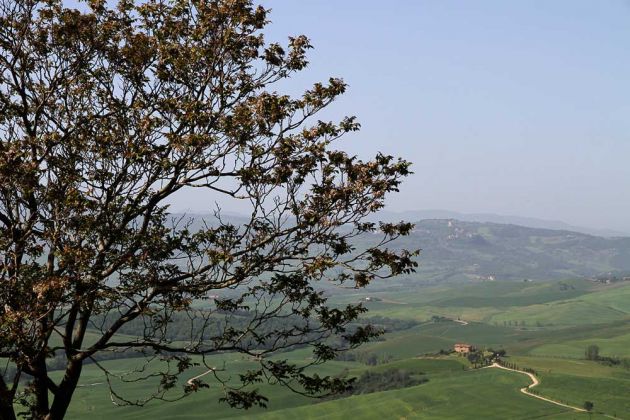 Urlaub in der Toskana - Pienza - Aussicht von der südlichen Stadtmauer auf das Orcia-Tal