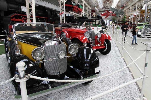 Technikmuseum Speyer - vorn der Mercedes-Benz 380 K, Baujahr 1934 und dahinter der Mercedes-Benz 630 Kompressor des Baujahres 1928