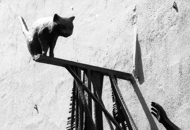 Bremen 1963 - die Katze der Ottjen-Alldag-Plastik im historischen Schnoorviertel Bremen 1963 - die Katze der Ottjen-Alldag-Plastik im historischen Schnoorviertel