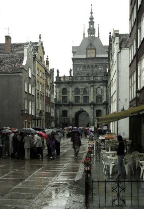 Langgasser Tor, auch Goldenes Tor, und Stockturm am Kohlenmarkt - Danzig, Gdańsk Langgasser Tor, auch Goldenes Tor, und Stockturm am Kohlenmarkt - Danzig, Gdańsk