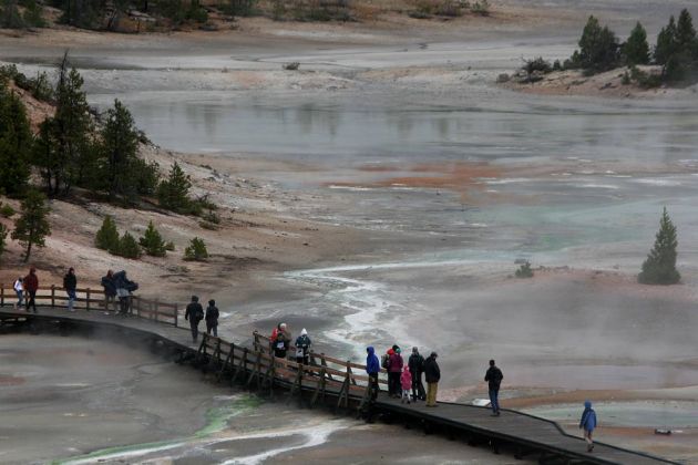 Norris Geyser Basin, Porcelain Terrace Overlook - Yellowstone National Park, Wyoming Norris Geyser Basin, Porcelain Terrace Overlook - Yellowstone National Park, Wyoming