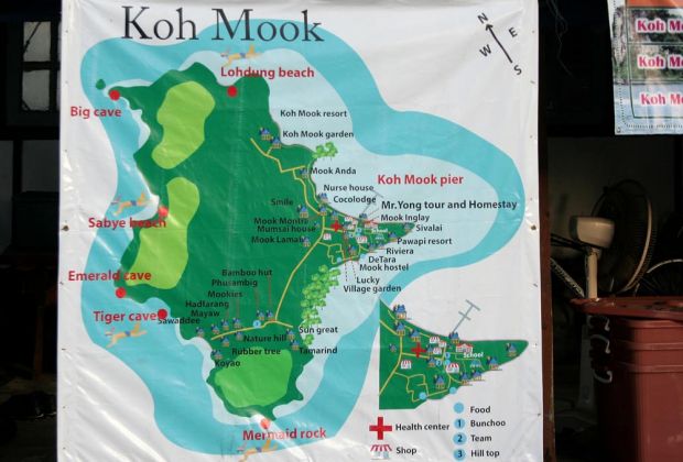 Plan der Insel Ko Mook oder Ko Muk in der Andamanensee