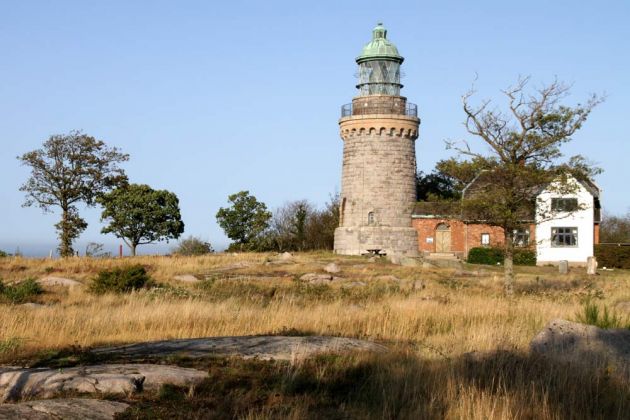Der Leuchtturm Hammerfyr oder Store Fyr auf dem Hammeren bei Sandvig, Baujahr 1871 - Bornholm, Dänemark
