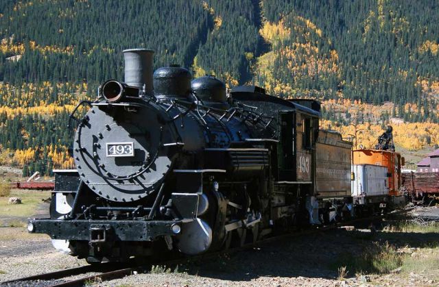 Die Baldwin Locomotive No. 493 der Klasse K-37 'Mikado', Baujahr 1902 - Durango & Silverton Narrow Gauge Railroad, Silverton, Colorado Die Baldwin Locomotive No. 493 der Klasse K-37 'Mikado', Baujahr 1902 - Durango & Silverton Narrow Gauge Railroad, Silverton, Colorado