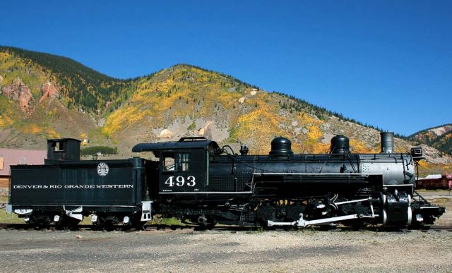 Die Baldwin Locomotive No. 493 der Klasse K-37 'Mikado', Baujahr 1902 - Durango & Silverton Narrow Gauge Railroad, Silverton, Colorado Die Baldwin Locomotive No. 493 der Klasse K-37 'Mikado', Baujahr 1902 - Durango & Silverton Narrow Gauge Railroad, Silverton, Colorado
