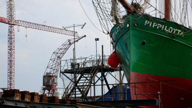 Marstal Hafen, Ærø - das deutsche Dreimast-Traditionsschiff Pippilotta auf der Werft Marstal Hafen, Ærø - das deutsche Dreimast-Traditionsschiff Pippilotta auf der Werft