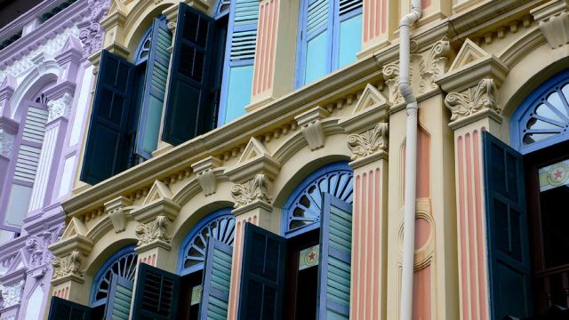 Singapur, Chinatown - Shophouse-Fassaden an der New Bridge Road Singapur, Chinatown - Shophouse-Fassaden an der New Bridge Road