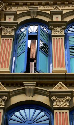 Singapur, Chinatown - Shophouse-Fassaden an der New Bridge Road Singapur, Chinatown - Shophouse-Fassaden an der New Bridge Road