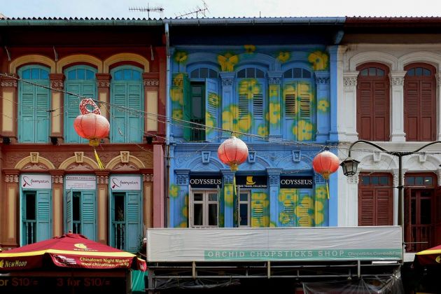 Singapur, Chinatown - Shophouse-Fassaden an der New Bridge Road