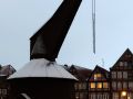Hansestadt Stade - der historische Tretkran am Fischmarkt am Ufer der Schwinge beim Alten Hansehafen